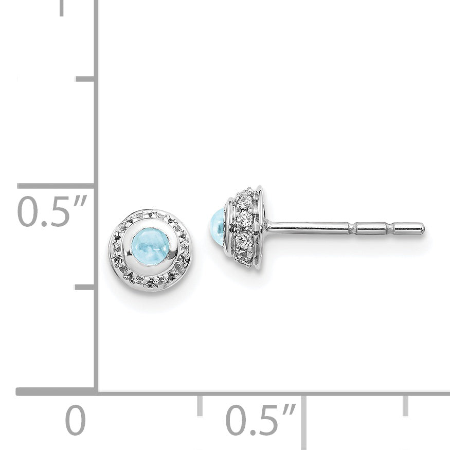 14k White Gold Diamond and Cabochon Aquamarine Earrings (0.82 grams)