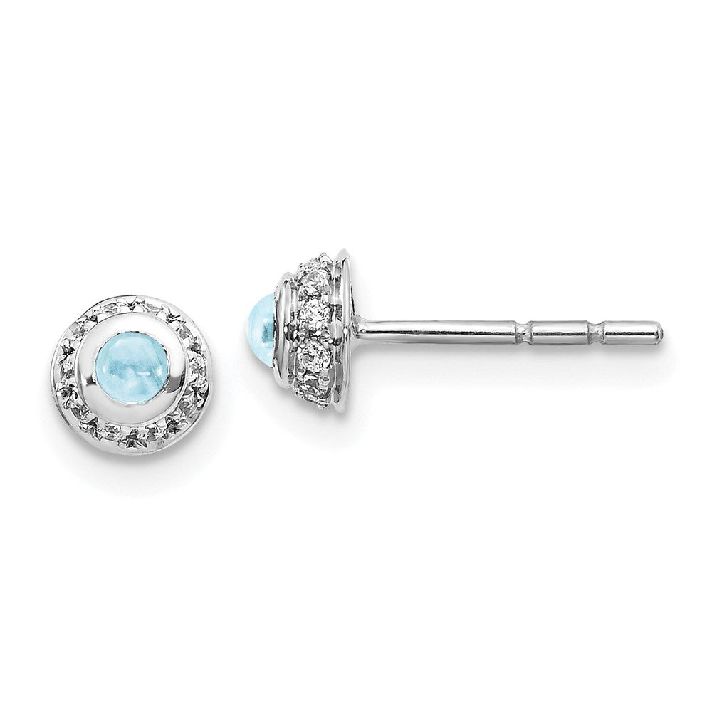 14k White Gold Diamond and Cabochon Aquamarine Earrings (0.82 grams)