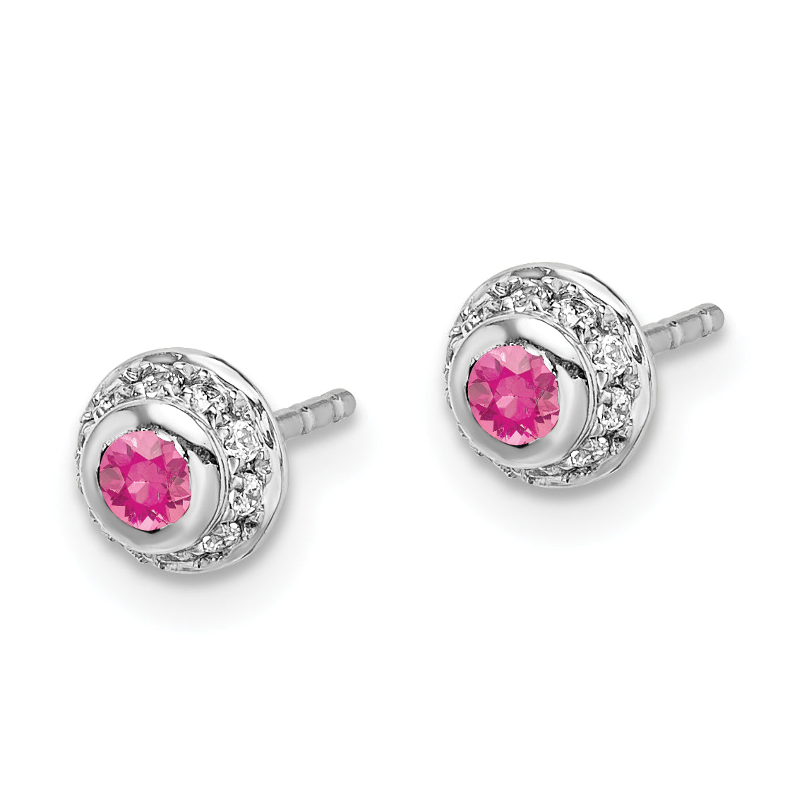 14k White Gold Diamond and Cabochon Pink Tourmaline Earrings (0.82 grams)