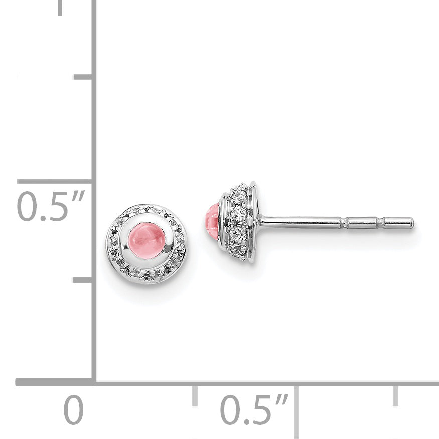 14k White Gold Diamond and Cabochon Pink Tourmaline Earrings (0.82 grams)