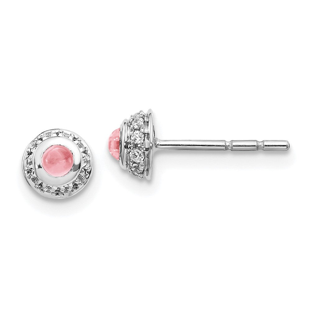 14k White Gold Diamond and Cabochon Pink Tourmaline Earrings (0.82 grams)