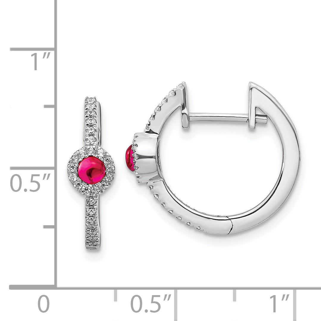 14k White Gold Diamond and Cabochon Ruby Earrings (3.15 grams)