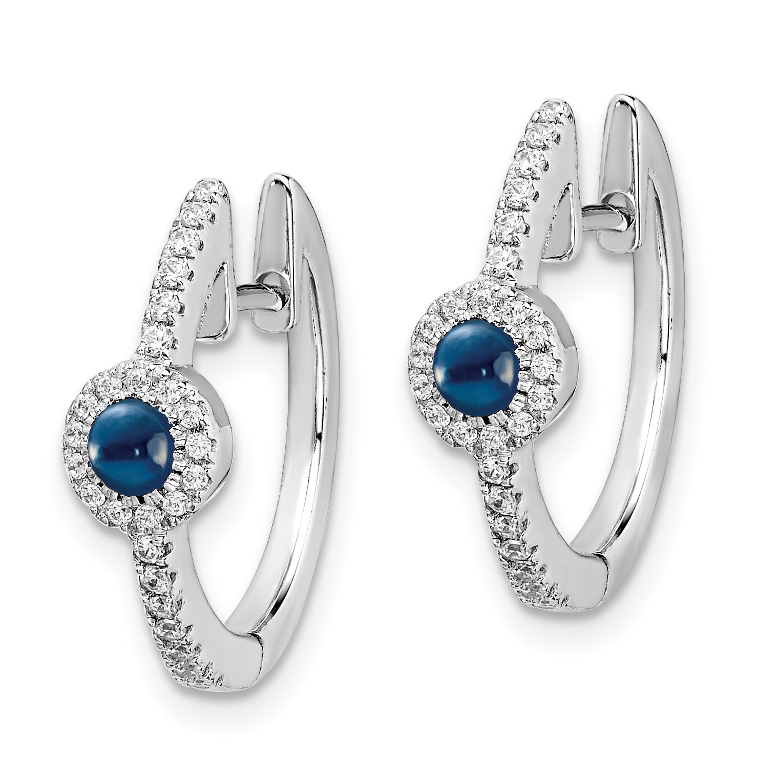 14k White Gold Diamond and Cabochon Sapphire Earrings (3.15 grams)
