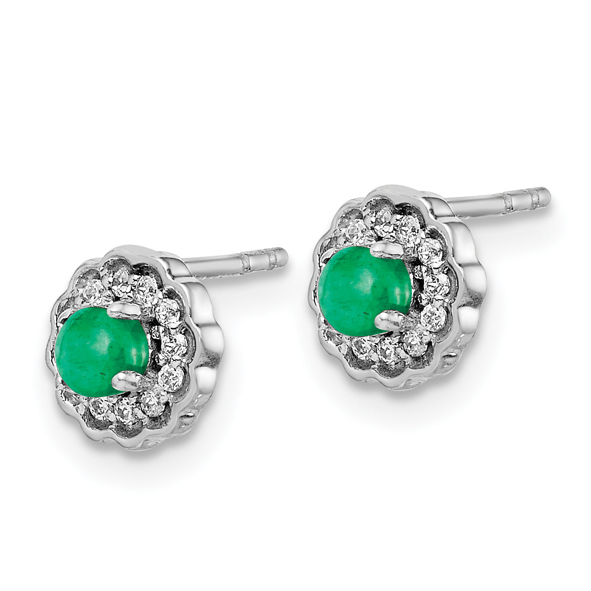 14k White Gold Diamond and Cabochon Emerald Earrings (1.02 grams)