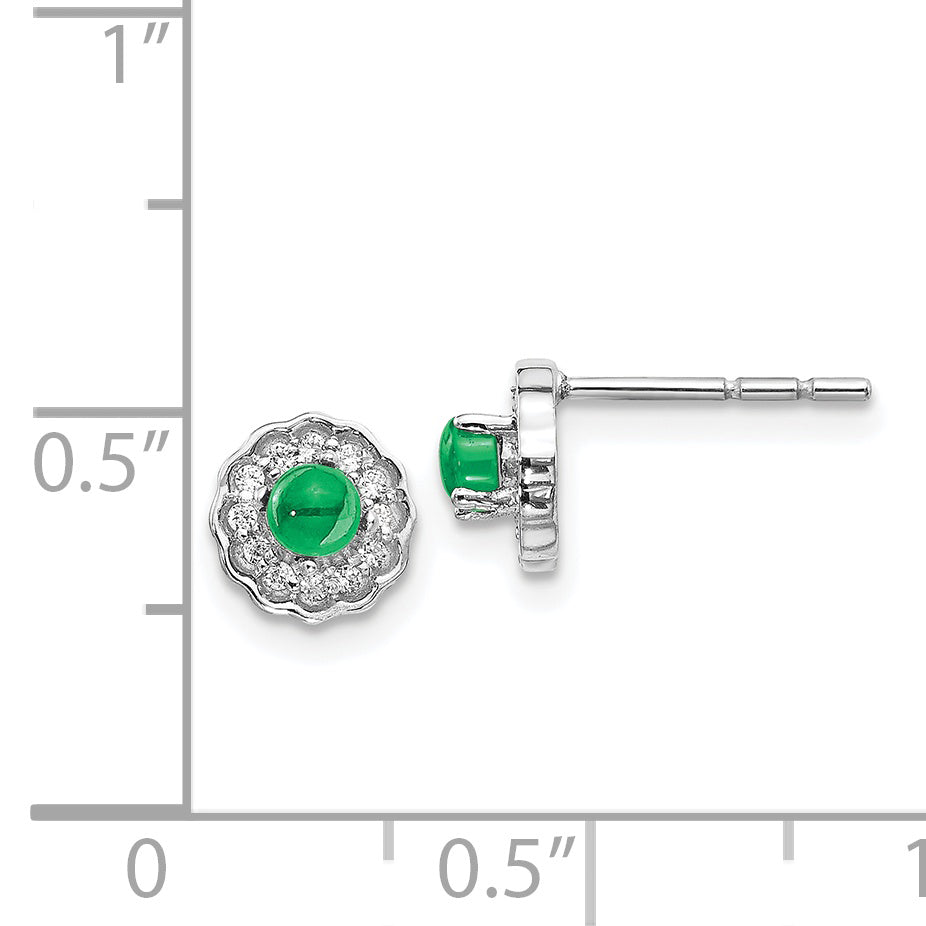 14k White Gold Diamond and Cabochon Emerald Earrings (1.02 grams)