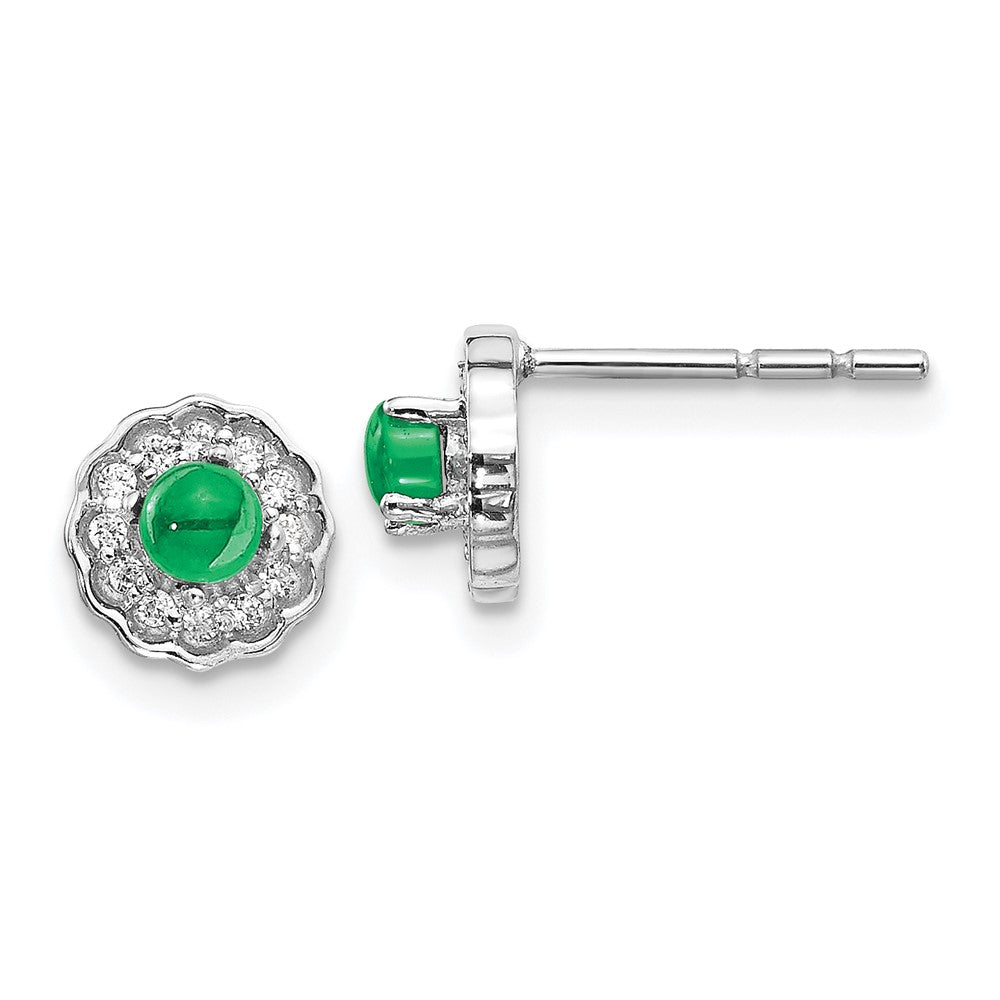 14k White Gold Diamond and Cabochon Emerald Earrings (1.02 grams)