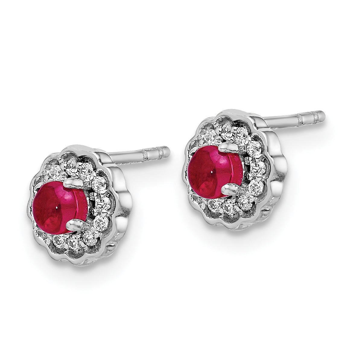 14k White Gold Diamond and Cabochon Ruby Earrings (1.02 grams)