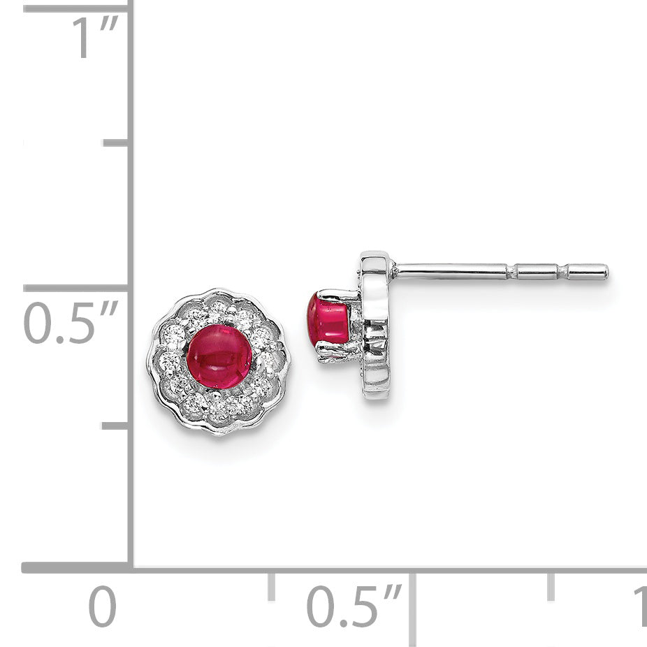 14k White Gold Diamond and Cabochon Ruby Earrings (1.02 grams)