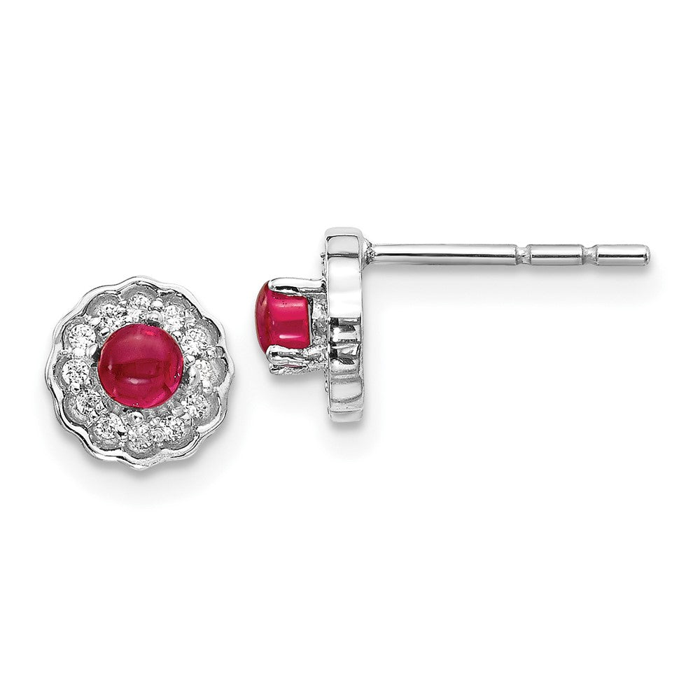 14k White Gold Diamond and Cabochon Ruby Earrings (1.02 grams)