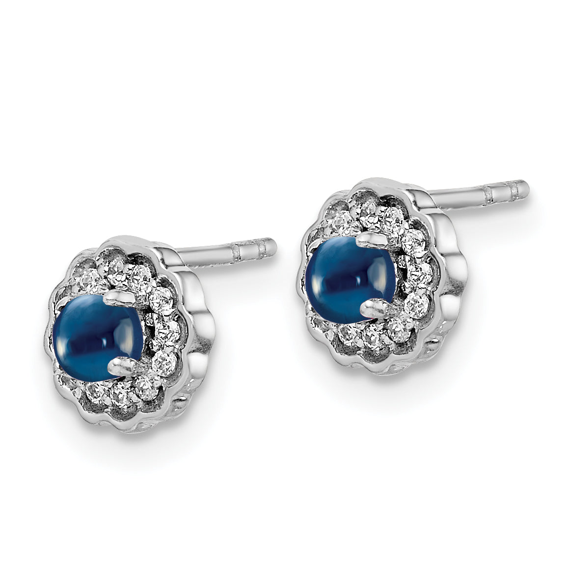 14k White Gold Diamond and Cabochon Sapphire Earrings (1.02 grams)