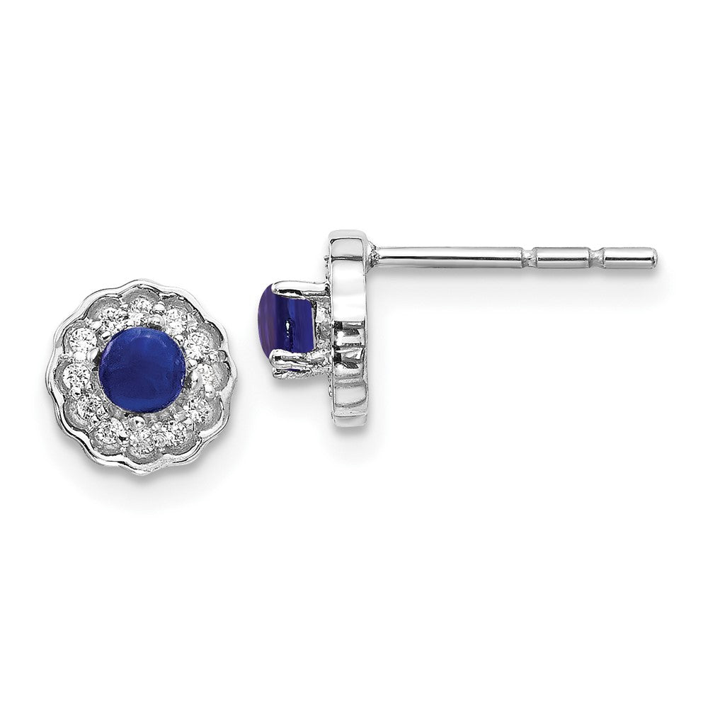 14k White Gold Diamond and Cabochon Sapphire Earrings (1.02 grams)