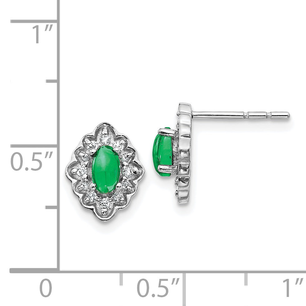 14k White Gold Diamond and Cabochon Emerald Earrings (1.52 grams)