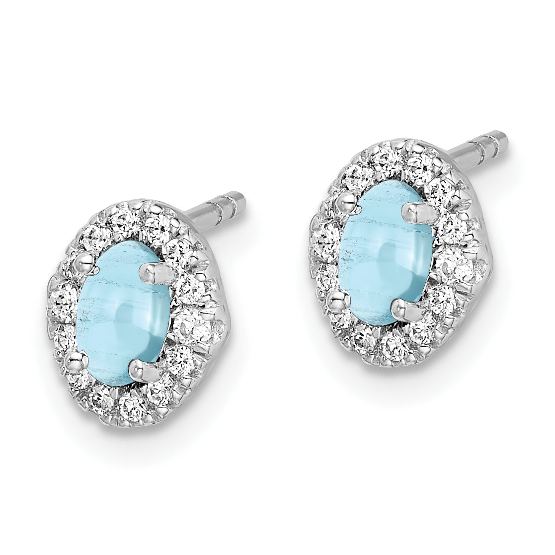 14k White Gold Diamond and Cabochon Aquamarine Earrings (0.92 grams)