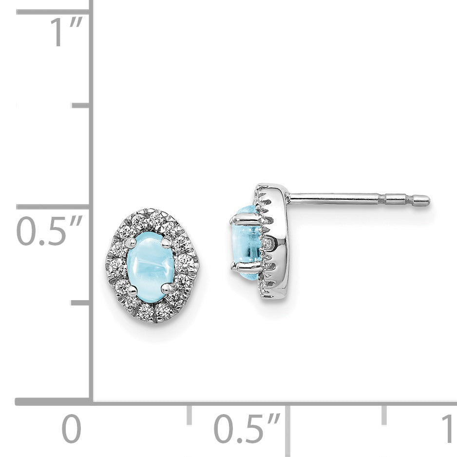 14k White Gold Diamond and Cabochon Aquamarine Earrings (0.92 grams)