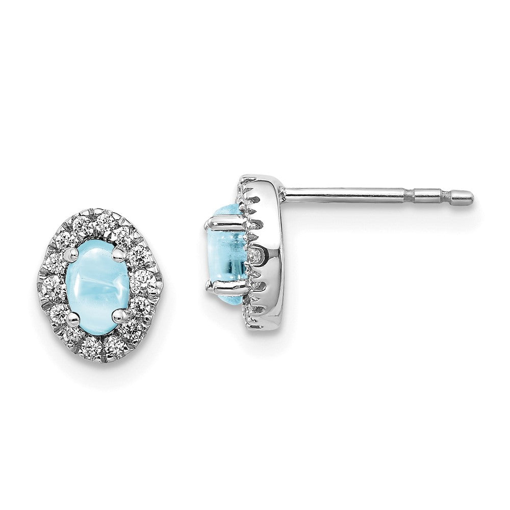 14k White Gold Diamond and Cabochon Aquamarine Earrings (0.92 grams)