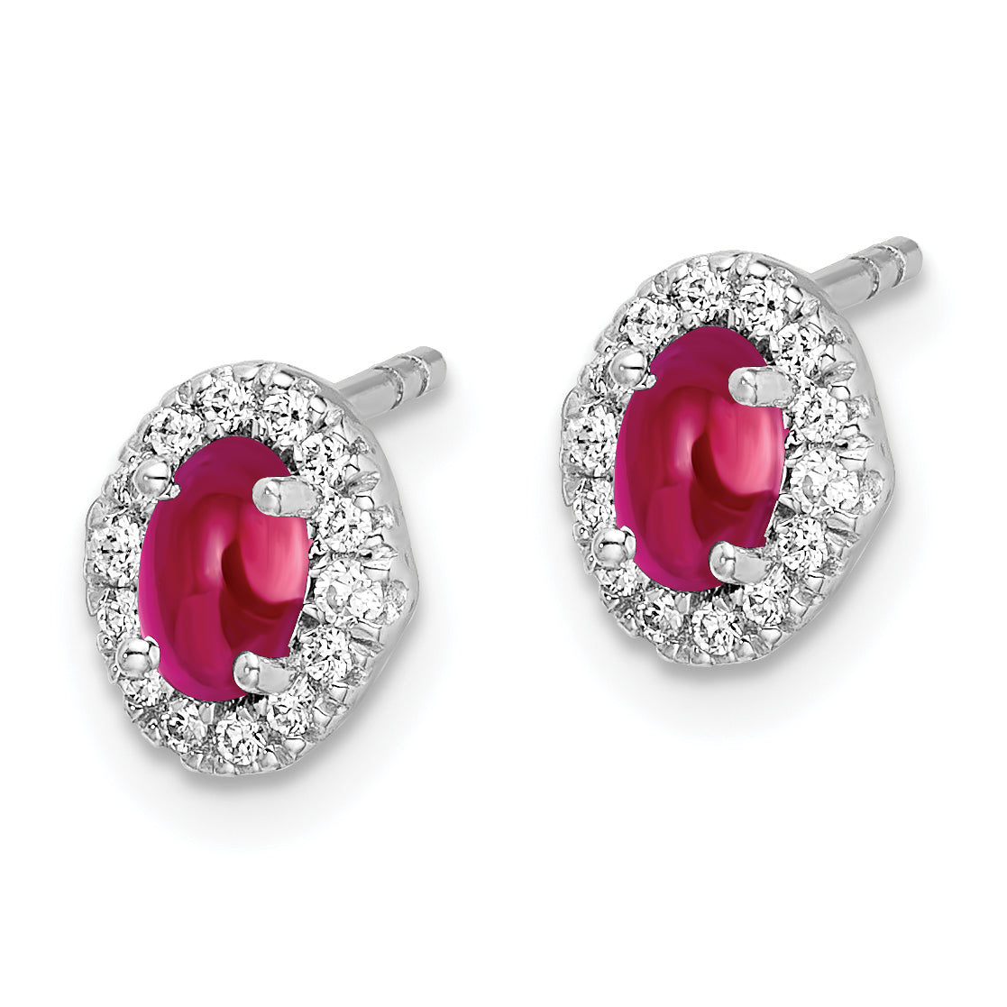14k White Gold Diamond and Cabochon Ruby Earrings (0.92 grams)