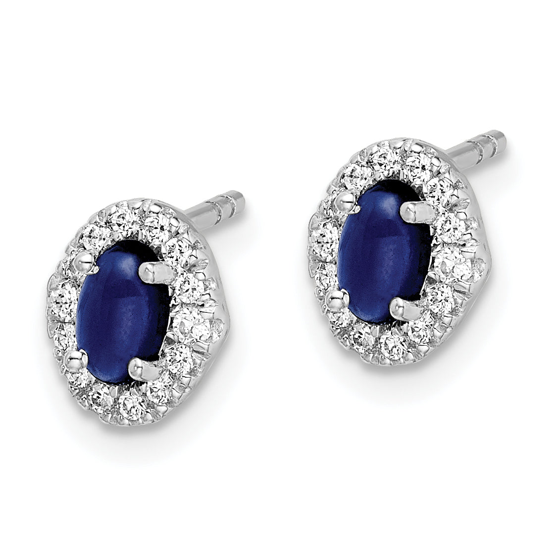 14k White Gold Diamond and Cabochon Sapphire Earrings (0.92 grams)