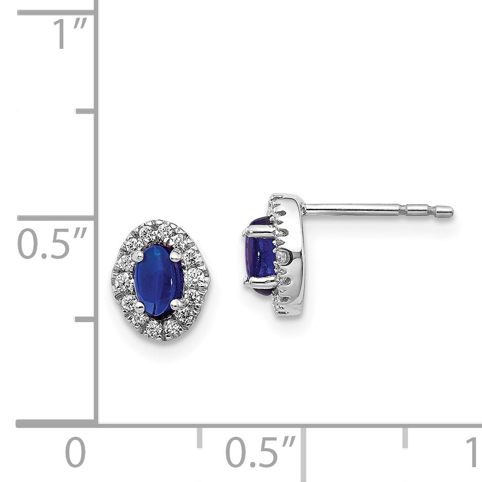 14k White Gold Diamond and Cabochon Sapphire Earrings (0.92 grams)