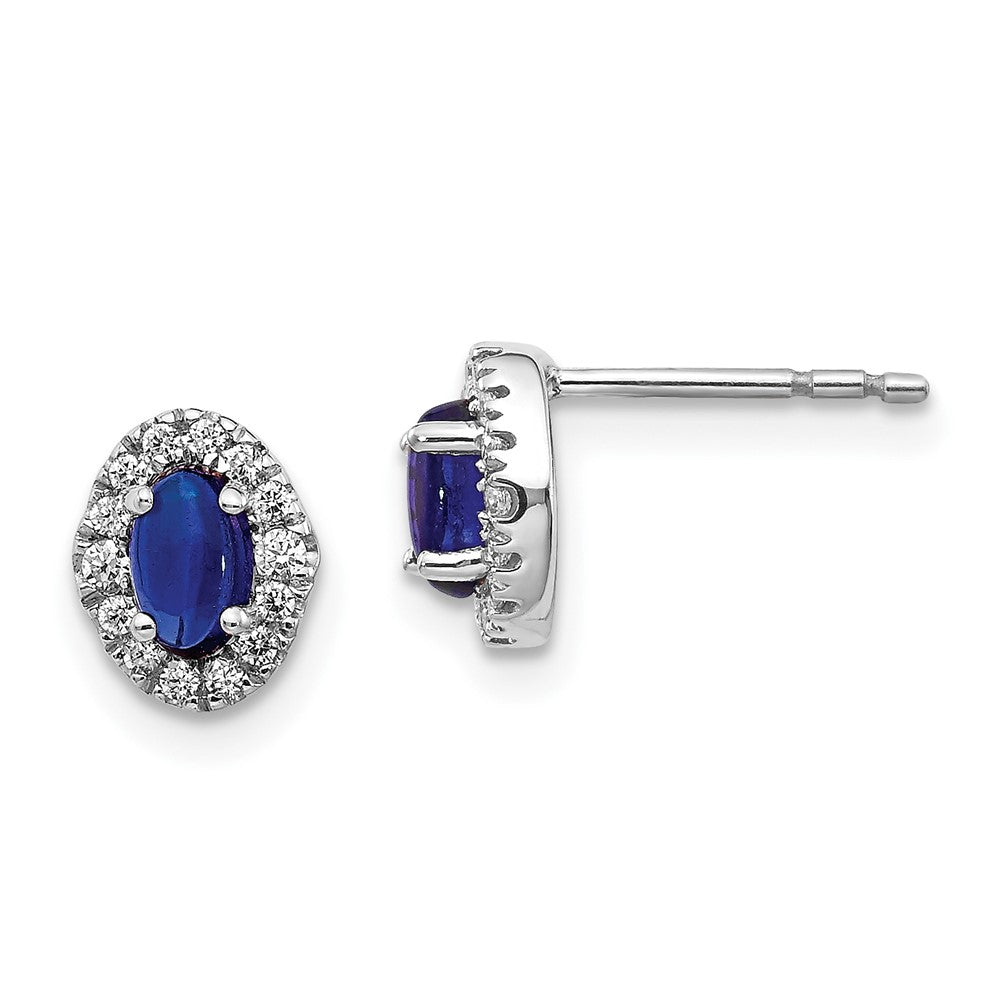 14k White Gold Diamond and Cabochon Sapphire Earrings (0.92 grams)