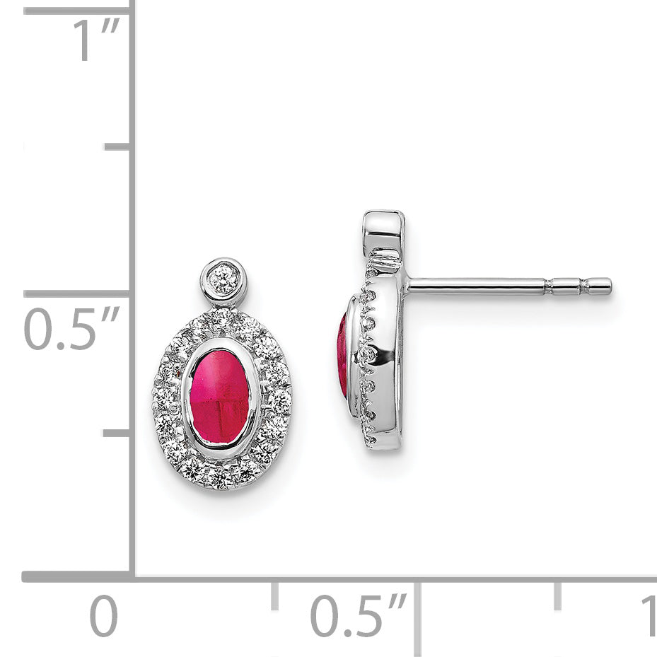 14k White Gold Diamond and Cabochon Ruby Earrings (1.65 grams)