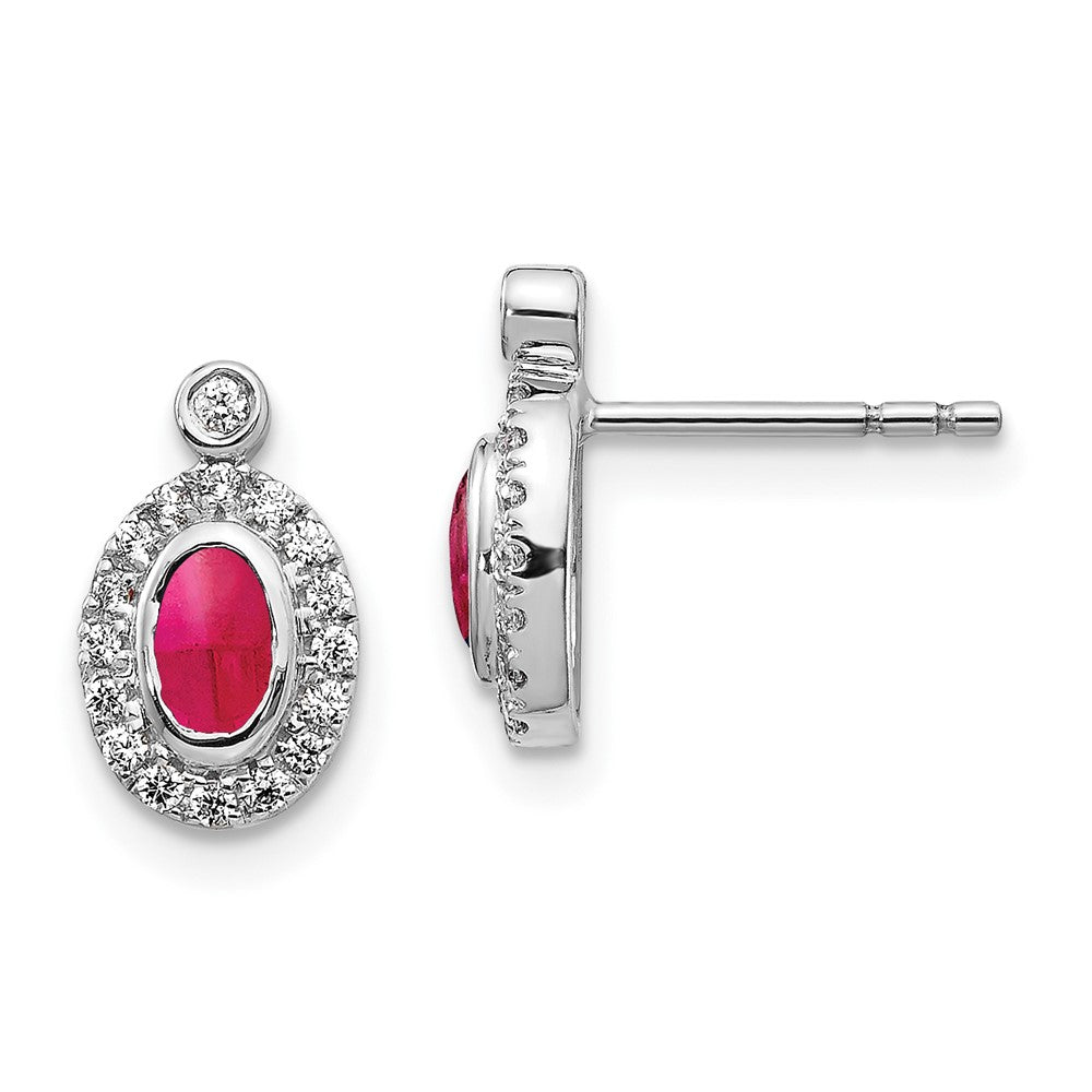 14k White Gold Diamond and Cabochon Ruby Earrings (1.65 grams)