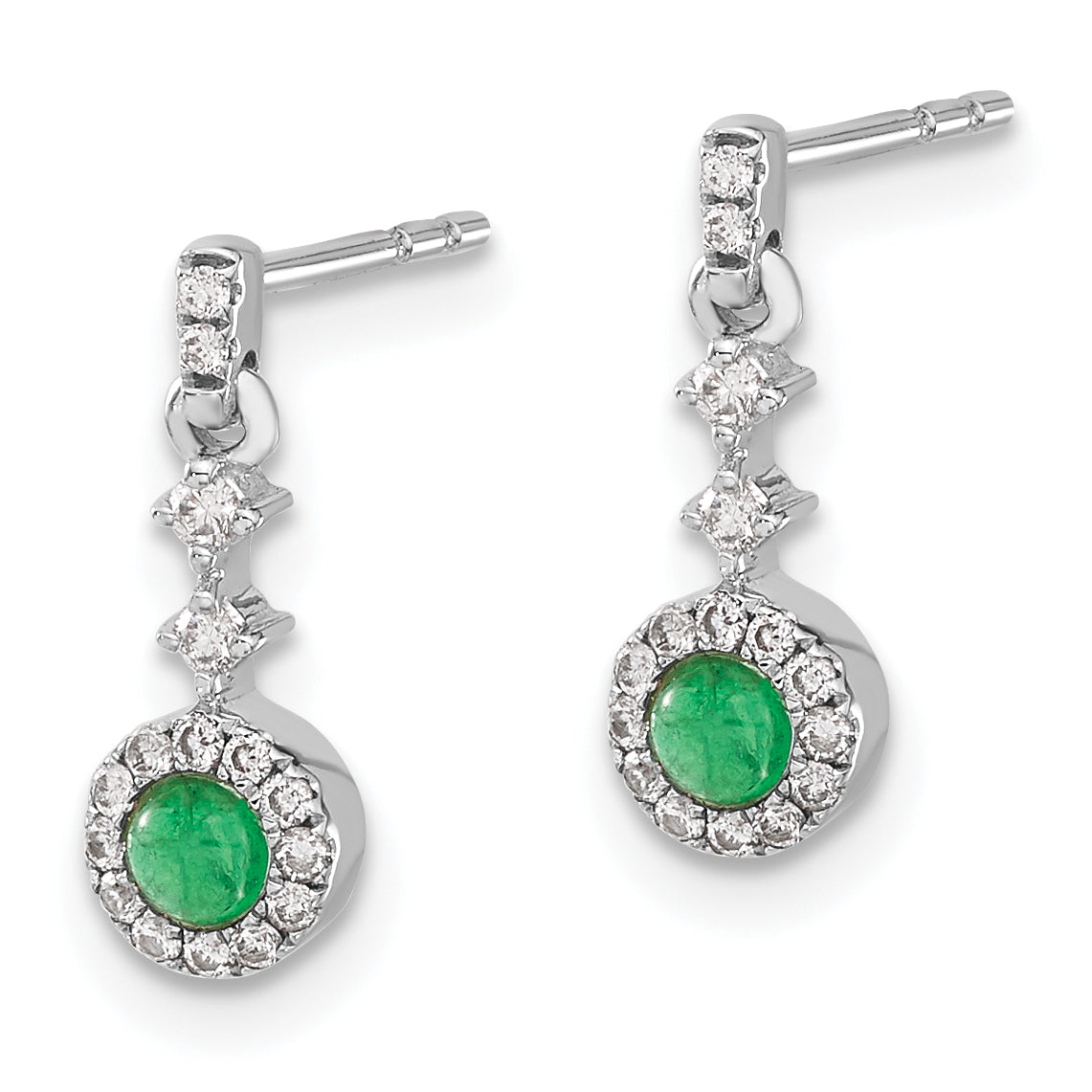 14k White Gold Diamond and Cabochon Emerald Earrings (1.15 grams)