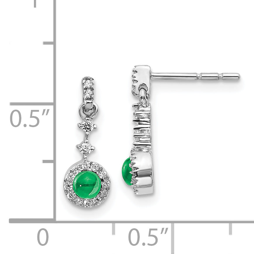 14k White Gold Diamond and Cabochon Emerald Earrings (1.15 grams)