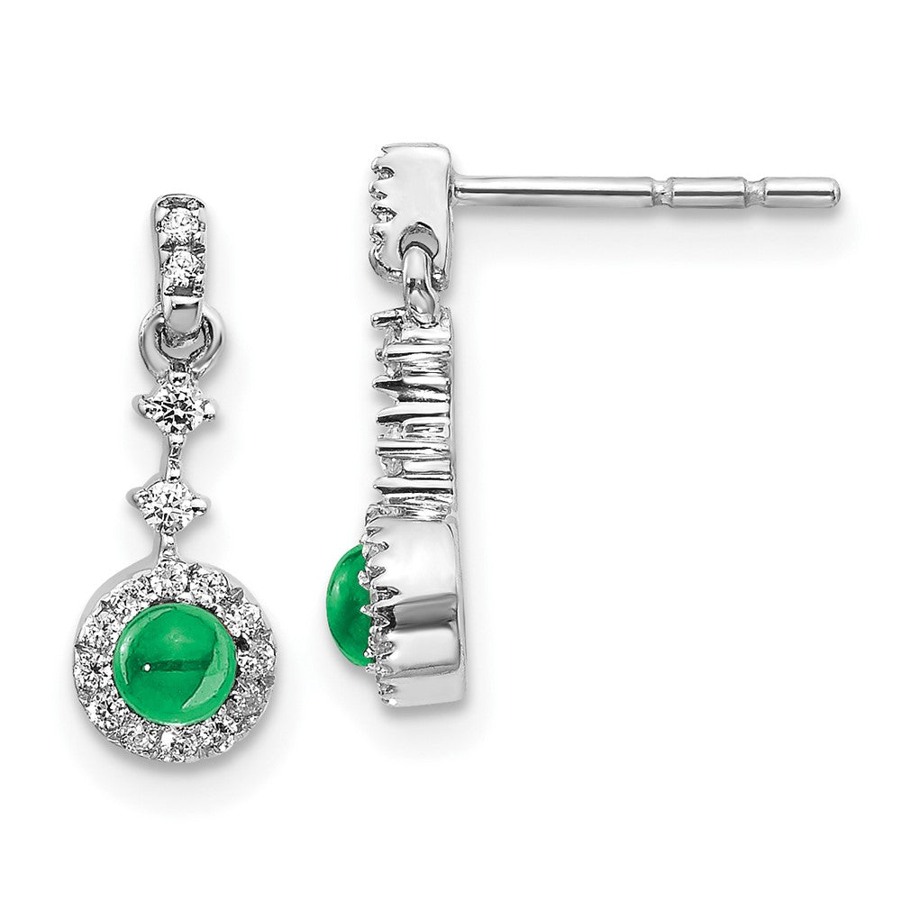 14k White Gold Diamond and Cabochon Emerald Earrings (1.15 grams)