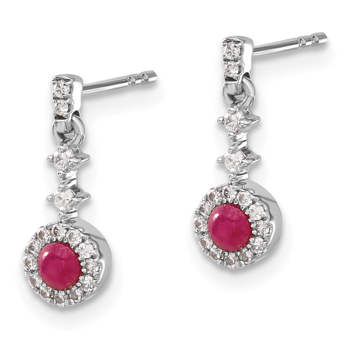 14k White Gold Diamond and Cabochon Ruby Earrings (1.15 grams)