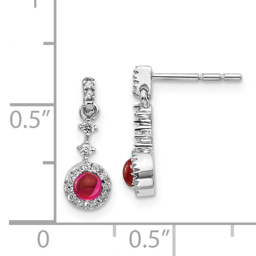 14k White Gold Diamond and Cabochon Ruby Earrings (1.15 grams)