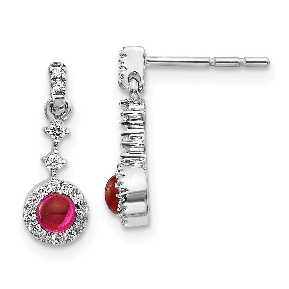 14k White Gold Diamond and Cabochon Ruby Earrings (1.15 grams)