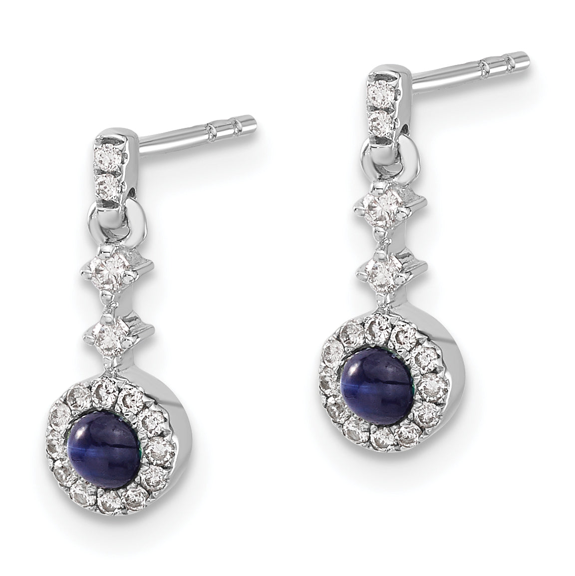 14k White Gold Diamond and Cabochon Sapphire Earrings (1.15 grams)