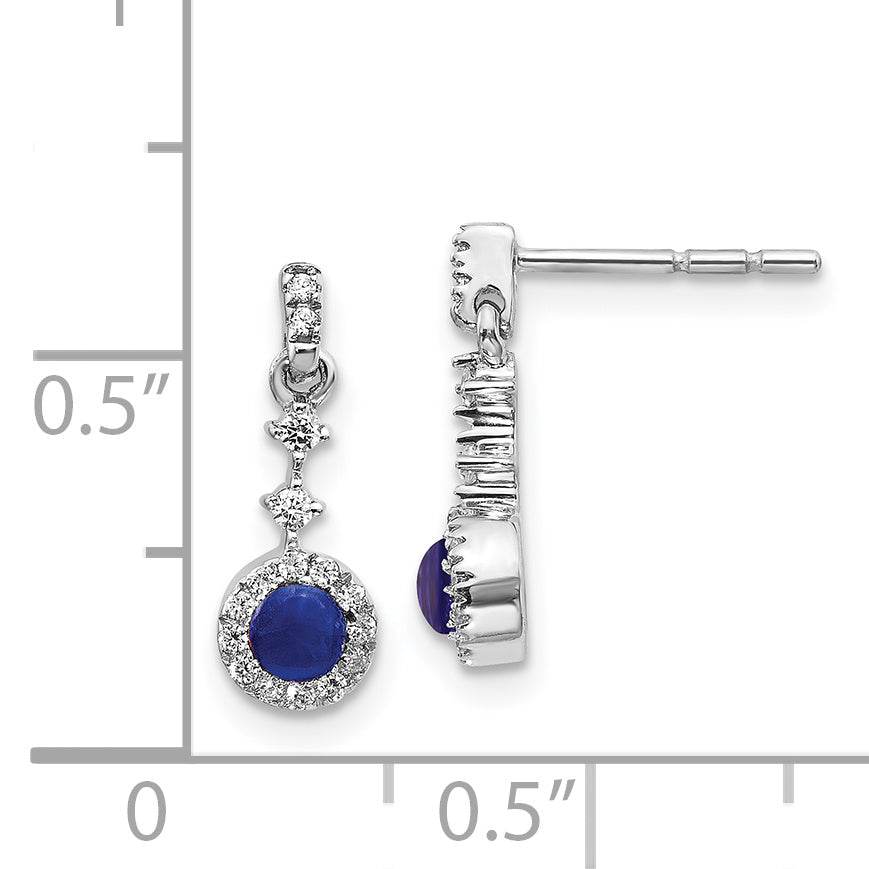 14k White Gold Diamond and Cabochon Sapphire Earrings (1.15 grams)