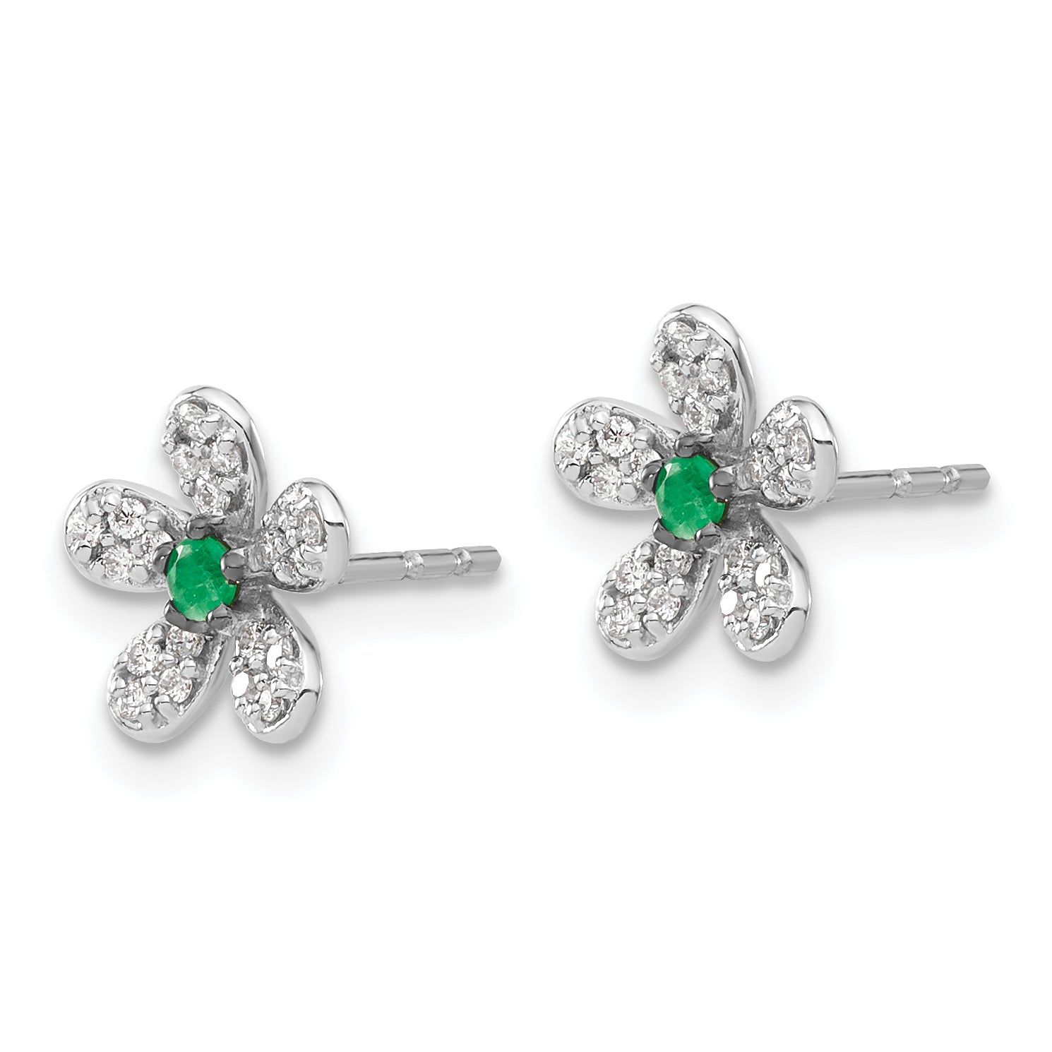 14k White Gold Diamond and Emerald Earrings (1.15 grams)