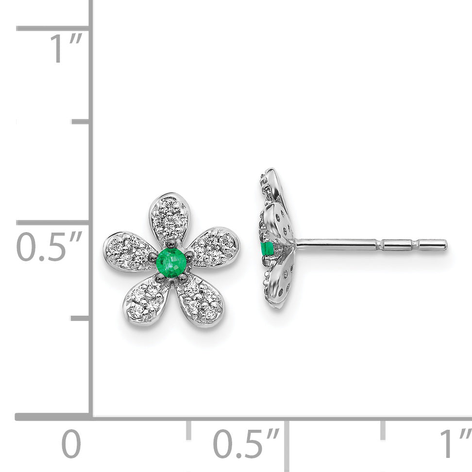 14k White Gold Diamond and Emerald Earrings (1.15 grams)