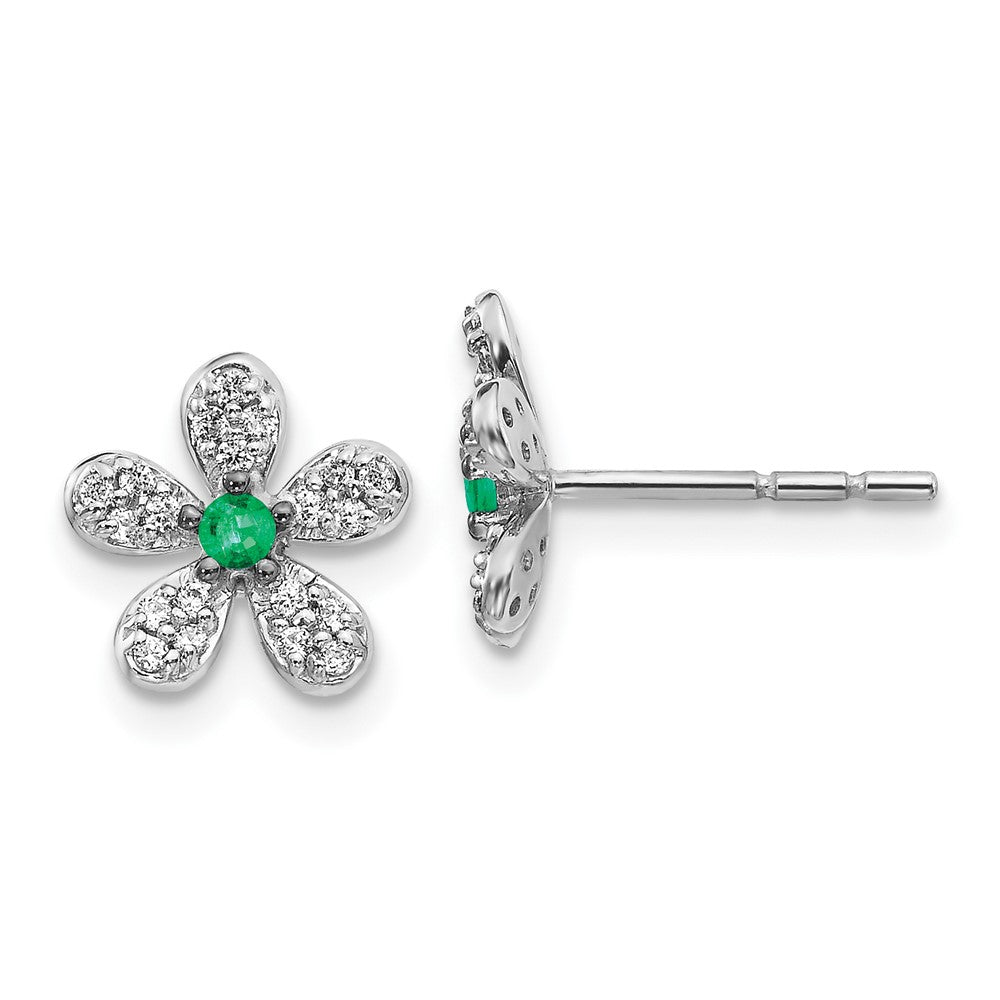 14k White Gold Diamond and Emerald Earrings (1.15 grams)