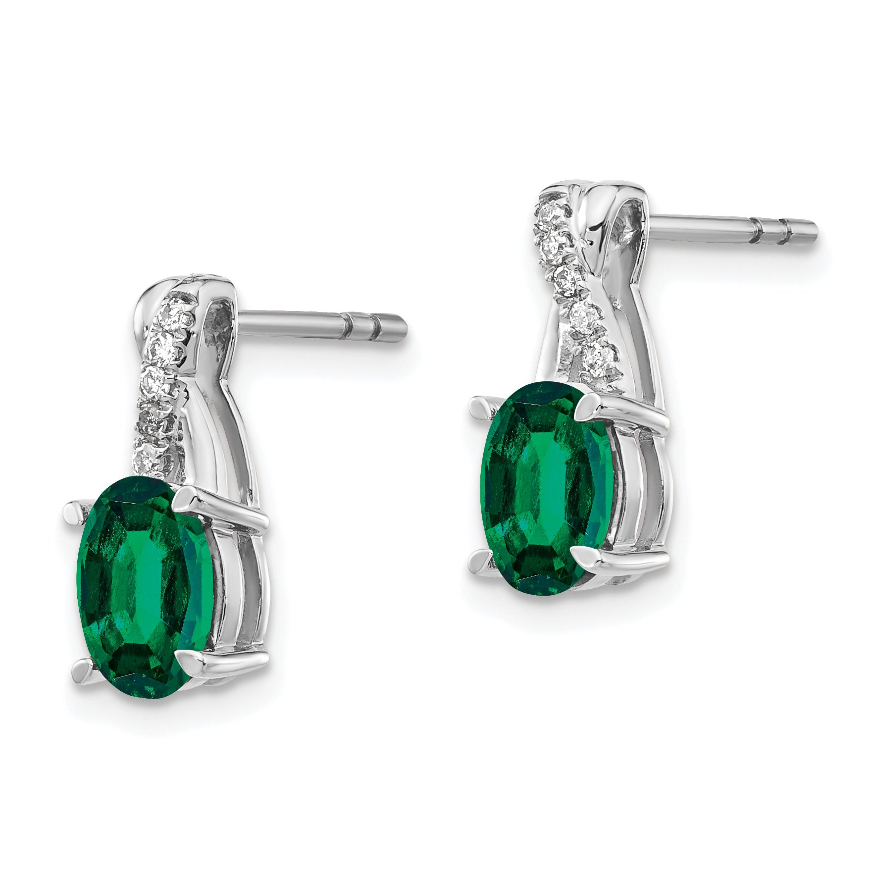 14k White Gold Created Emerald and Diamond Earrings (1.65 grams)