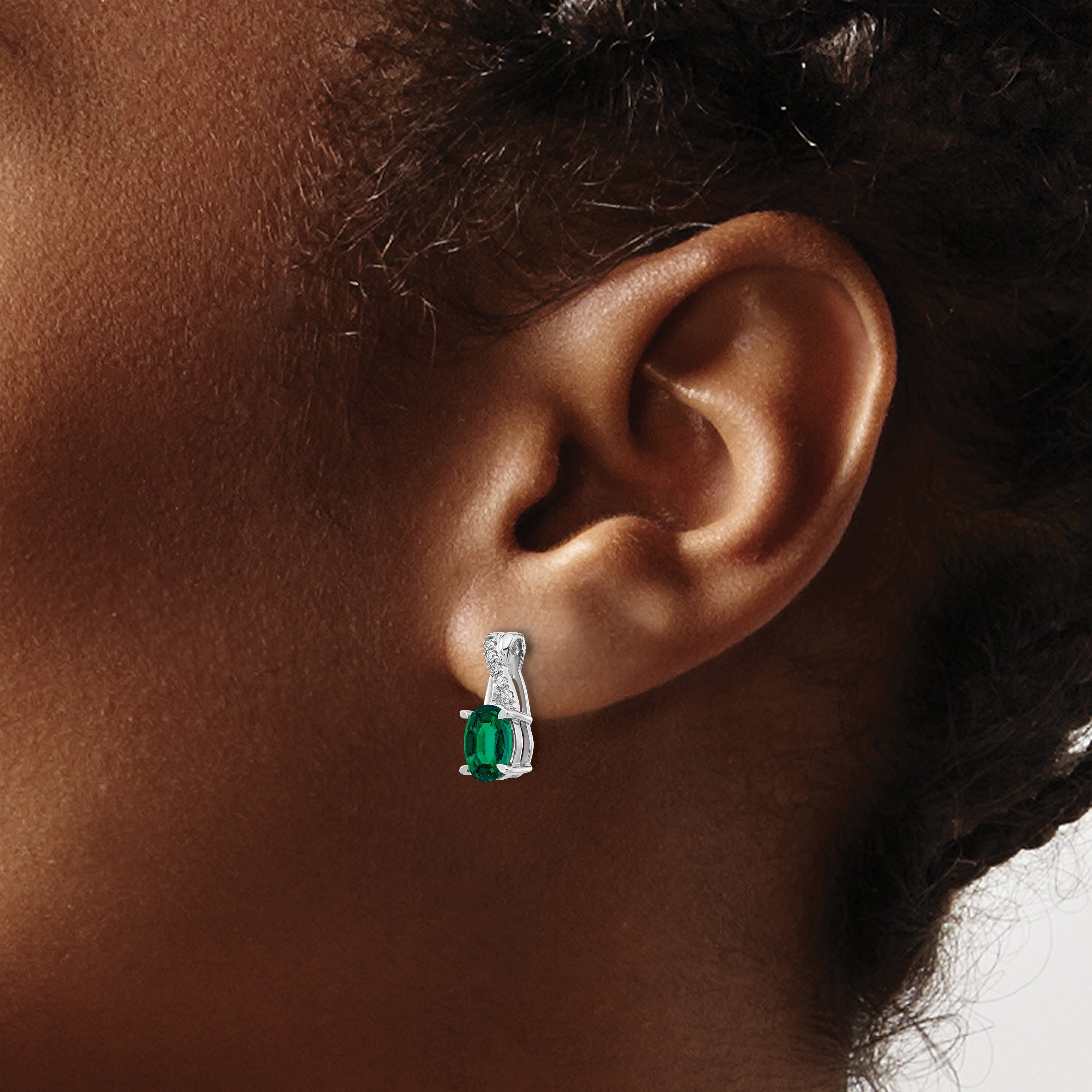 14k White Gold Created Emerald and Diamond Earrings (1.65 grams)