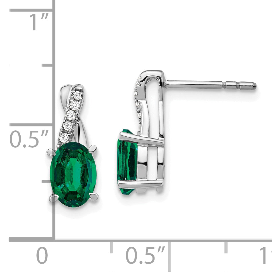 14k White Gold Created Emerald and Diamond Earrings (1.65 grams)