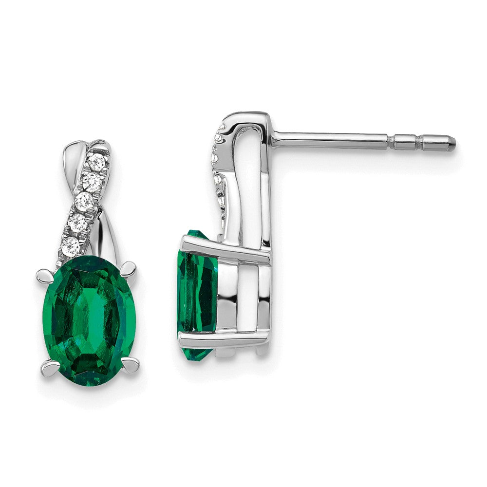 14k White Gold Created Emerald and Diamond Earrings (1.65 grams)