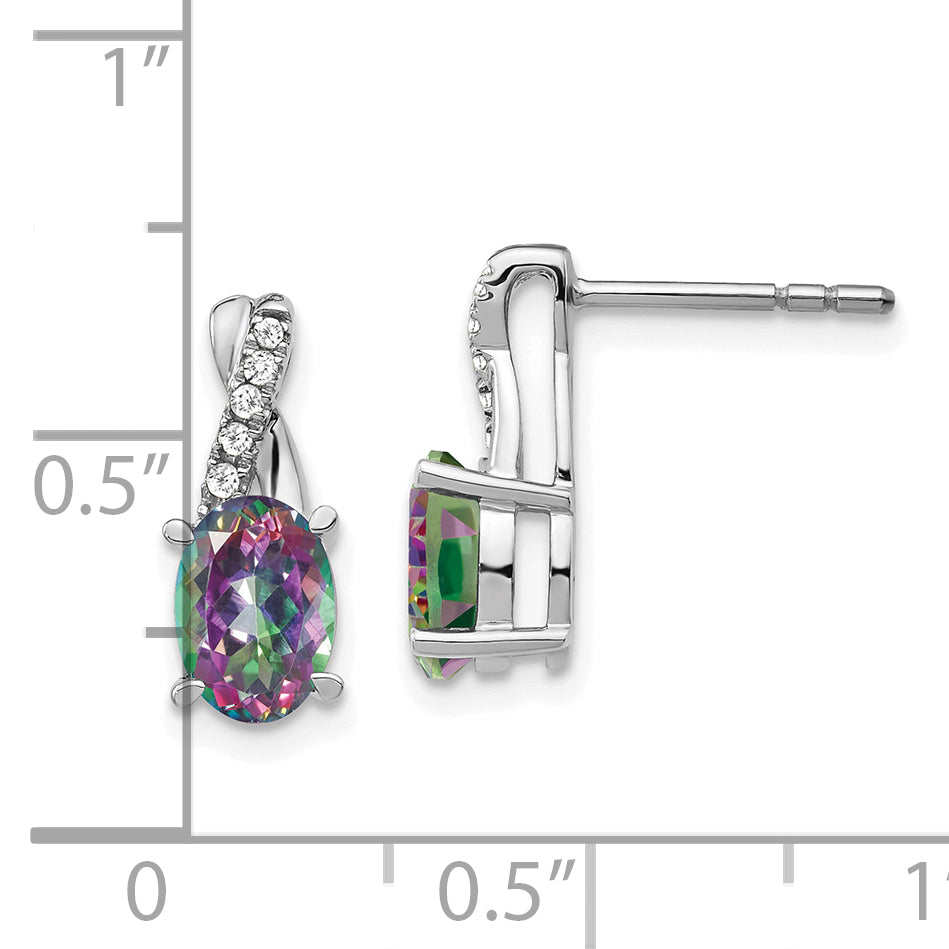 14k White Gold Mystic Fire Topaz and Diamond Earrings (1.65 grams)