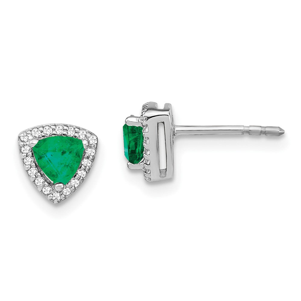 14k White Gold Trillion Emerald and Diamond Halo Earrings (1.5 grams)