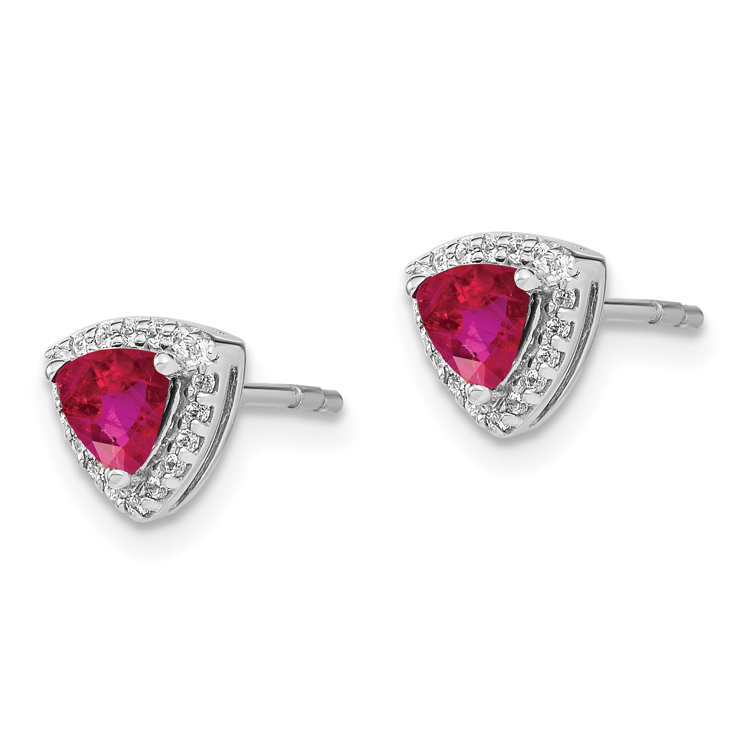 14k White Gold Trillion Ruby and Diamond Halo Earrings (1.5 grams)