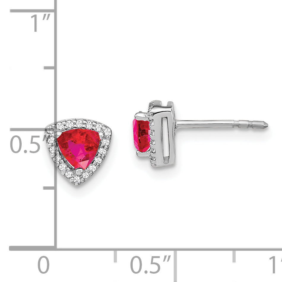 14k White Gold Trillion Ruby and Diamond Halo Earrings (1.5 grams)