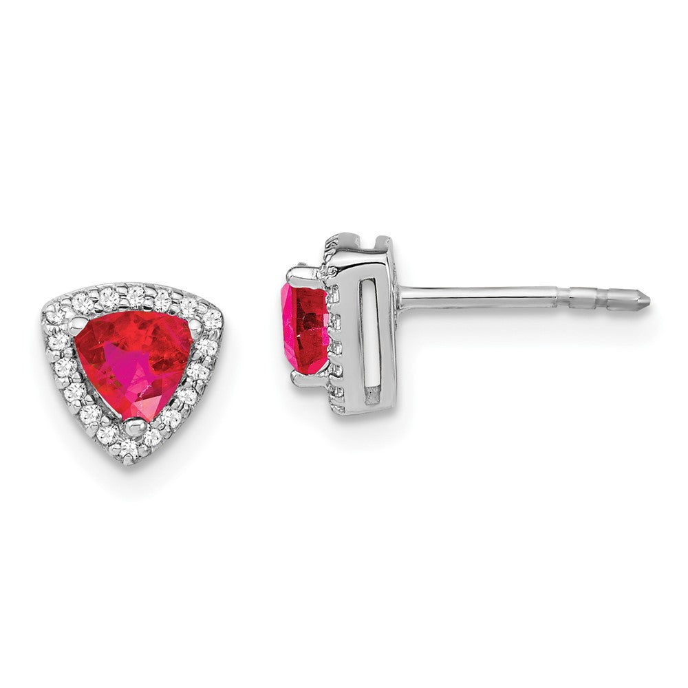 14k White Gold Trillion Ruby and Diamond Halo Earrings (1.5 grams)