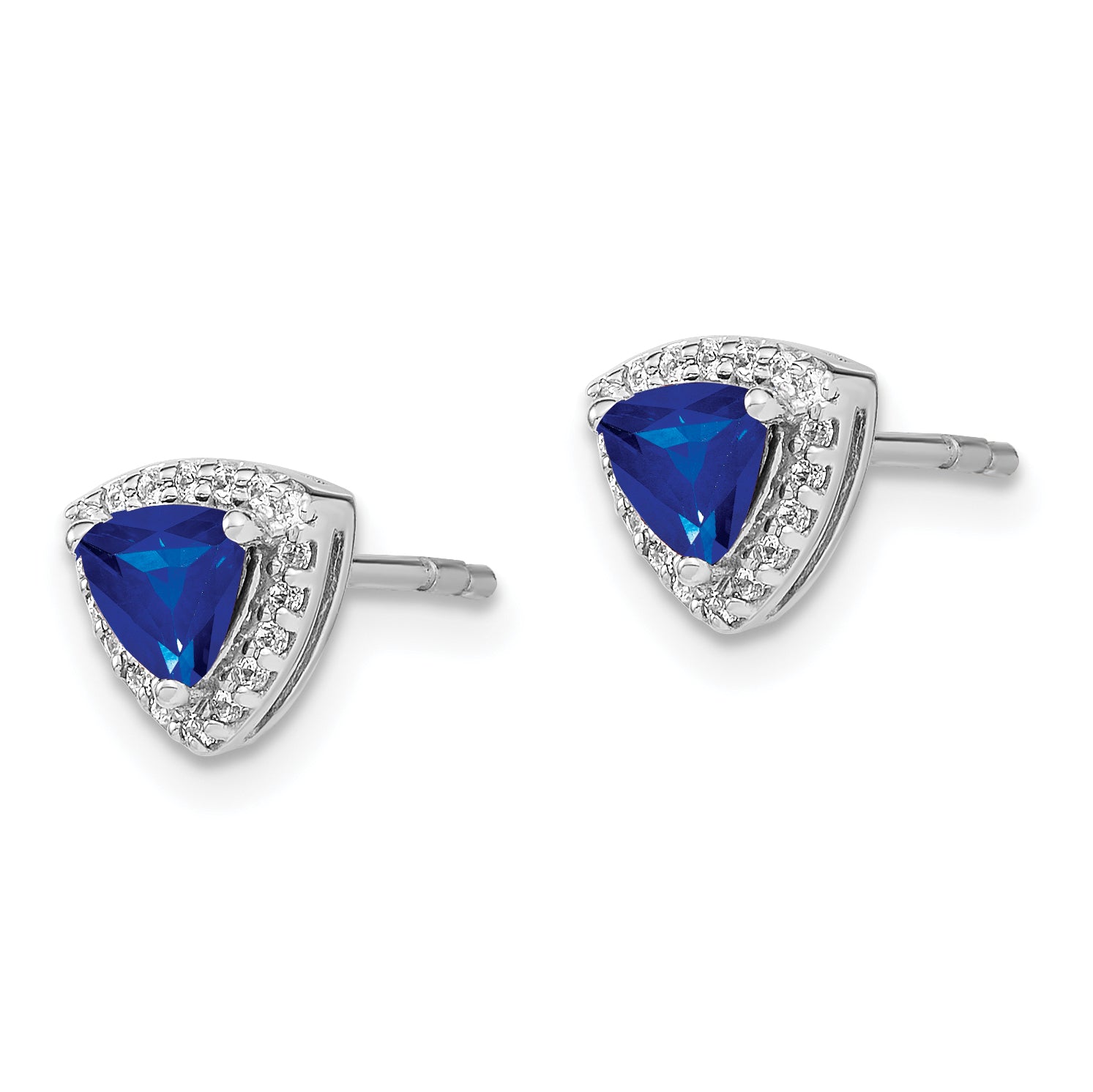 14k White Gold Trillion Sapphire and Diamond Halo Earrings (1.5 grams)