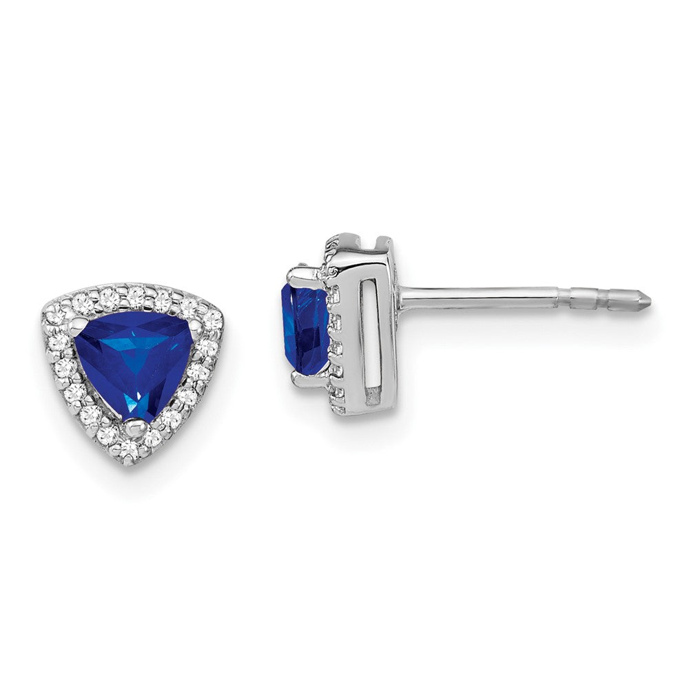 14k White Gold Trillion Sapphire and Diamond Halo Earrings (1.5 grams)