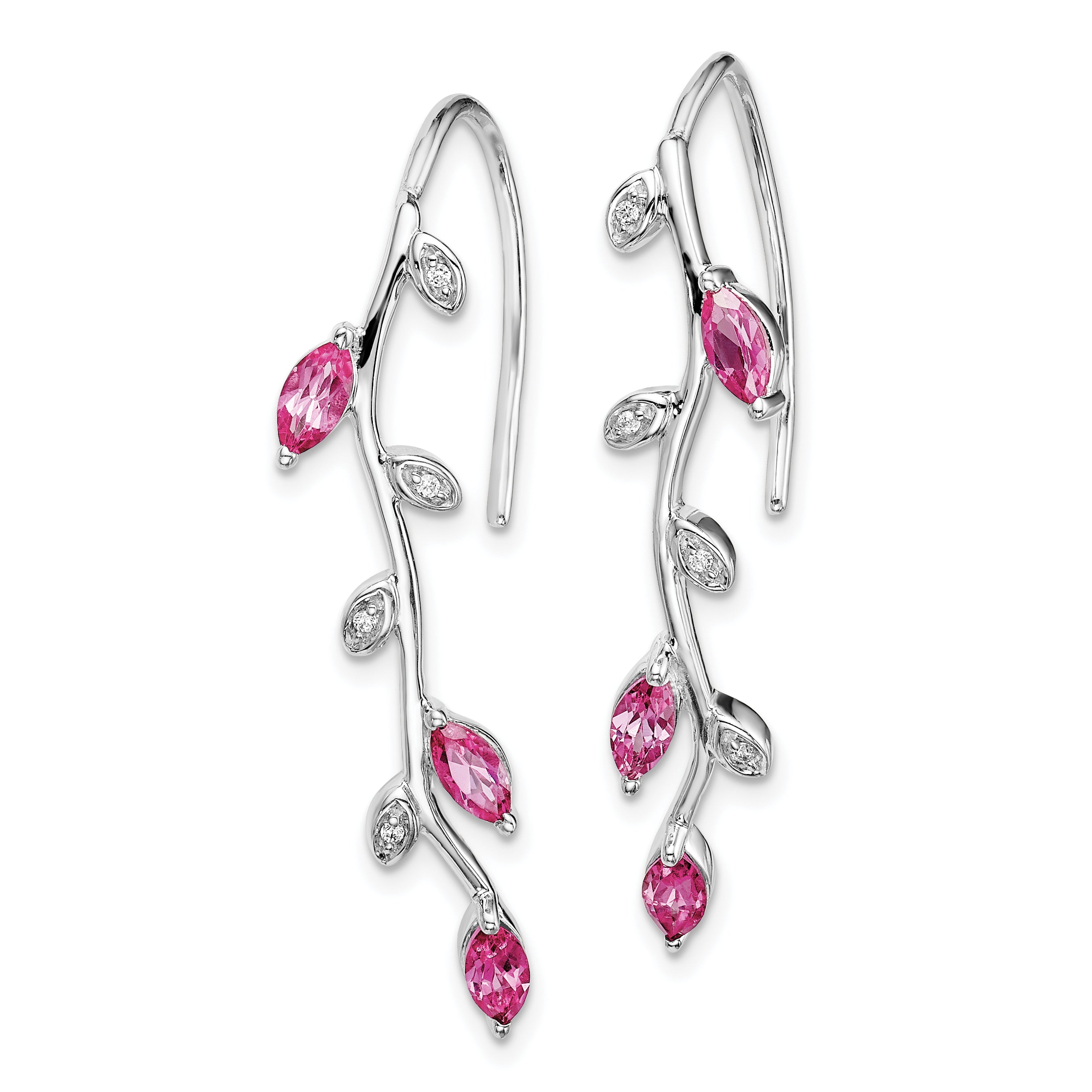 14k White Gold Diamond and Pink Sapphire Earrings (3.05 grams)