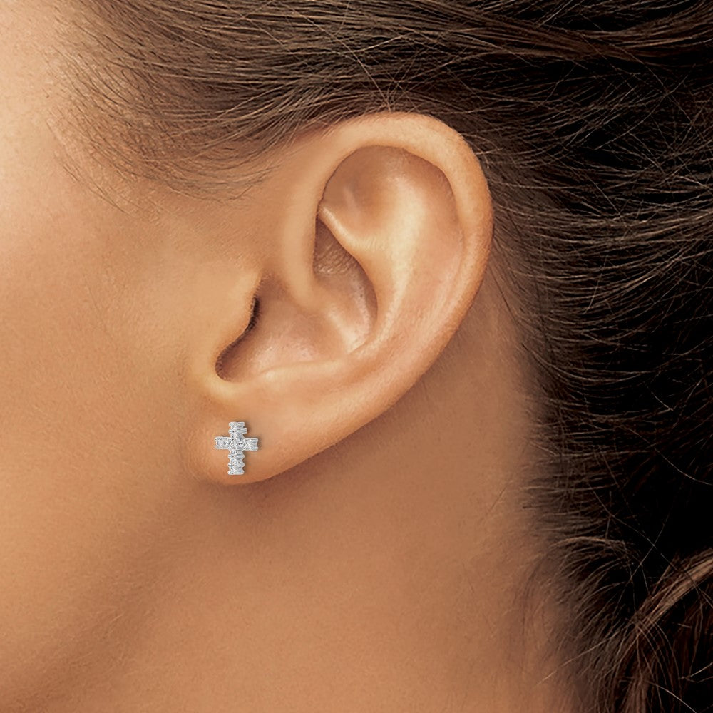 10k White Gold 6 mm Polished Diamond Cross Post Earrings (1.06 grams)