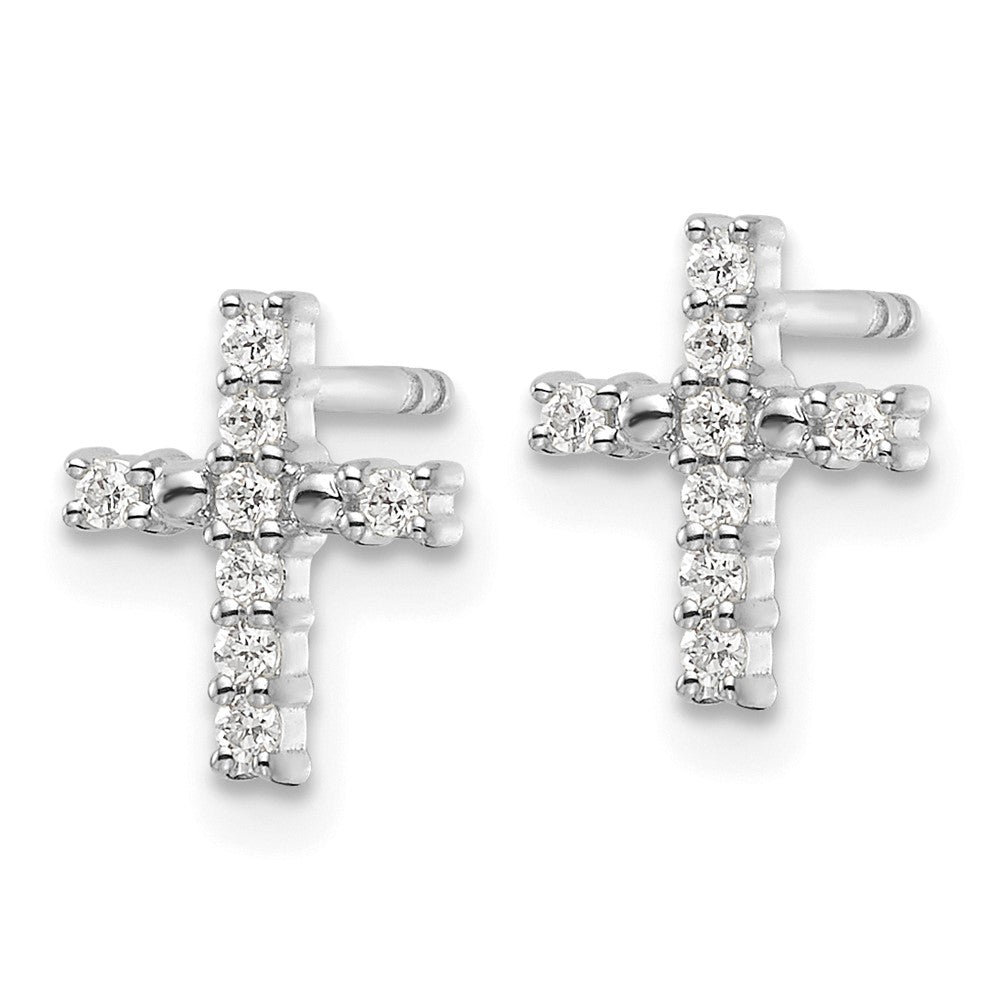 10k White Gold 6 mm Polished Diamond Cross Post Earrings (1.06 grams)